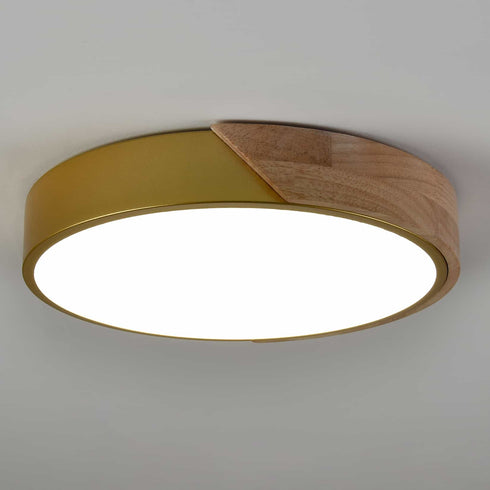 Simple Gold and Wood LED Flush Mount Ceiling Light